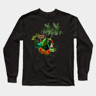 Tropical design with cute toucan with a drink and palm trees Long Sleeve T-Shirt